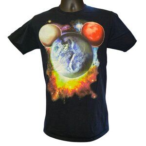 DISNEY Planet Mickey Black Short Sleeve T-Shirt sz S 34/36 Pre-Shrunk